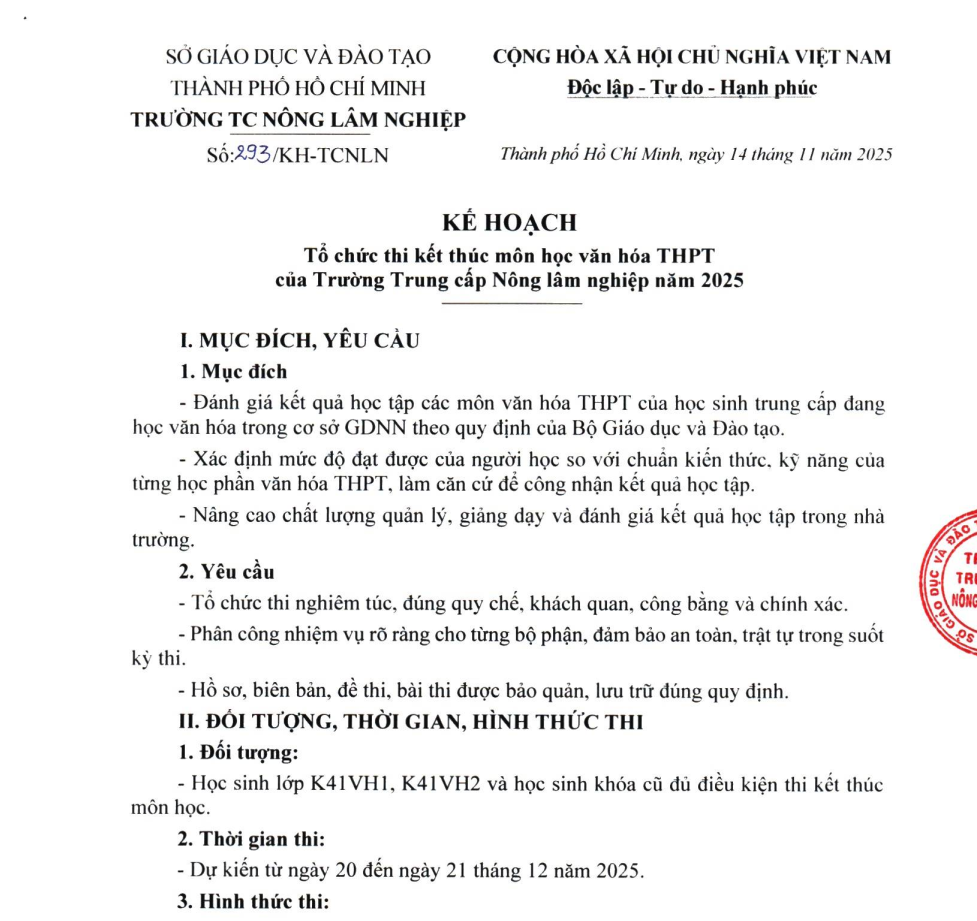 Kế hoạch thi kết thúc môn các lớp K41VH1, K41CH2, khóa cũ